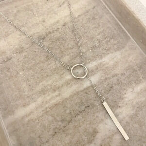 925 Sterling Silver Lariat Necklace Circle & Bar Drop Necklace Minimalist Chain